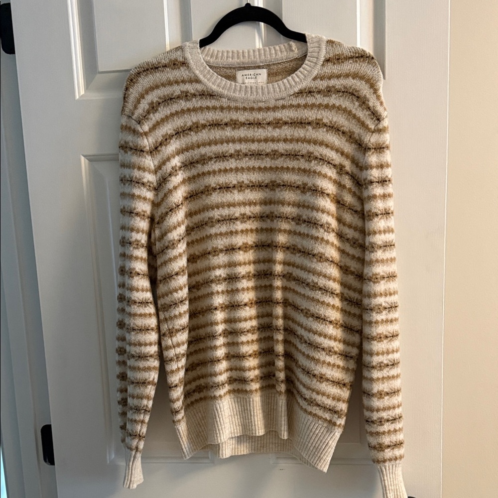 American Eagle Outfitters Cream and Brown Striped Sweater